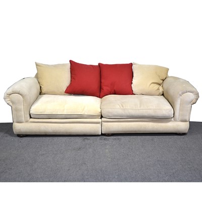 Lot 512 - Modern three-seat sofa, in two sections