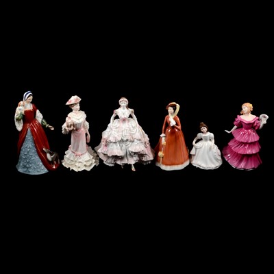Lot 18 - Four Royal Doulton figurines, one Coalport, one Royal Worcester.