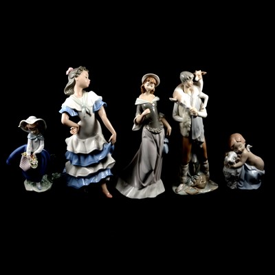 Lot 49 - Three Lladro and two Nao figures.