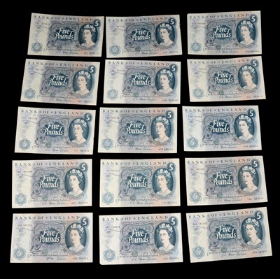 Lot 190 - Thirty-four £5 notes, covering the Chief Cashier periods 1955-1980
