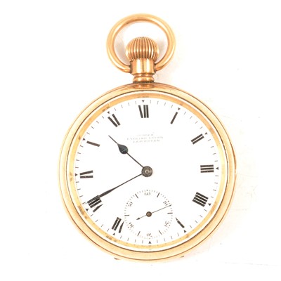 Lot 213 - A gold-plated open face pocket watch.