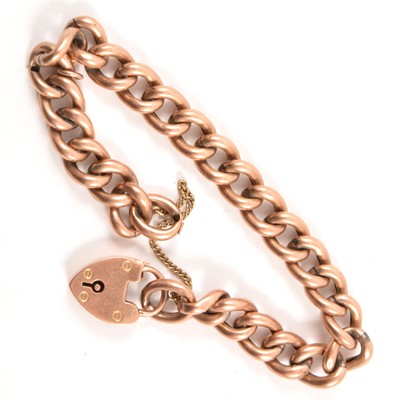 Lot 190 - A rose metal hollow curb link bracelet.