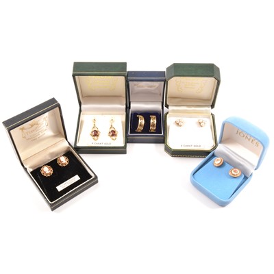 Lot 167 - Five pairs of  gold earrings for pierced ears.