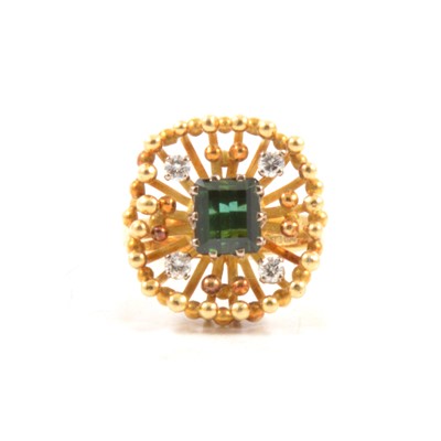 Lot 75 - Thomas Payne and Peter Triggs - a 1970's green tourmaline and diamond ring.