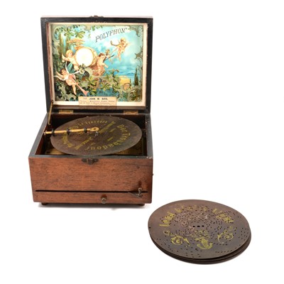 Lot 208 - A Victorian Polyphon supplied by John W Bird five discs.