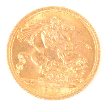 Lot 266 - Gold Full Sovereign Coin, Elizabeth II 1966.