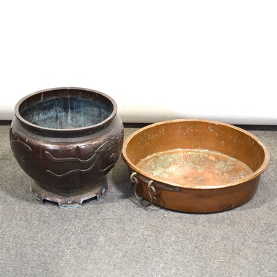 Lot 88 - Japanese bronze jardiniere and a large copper pan