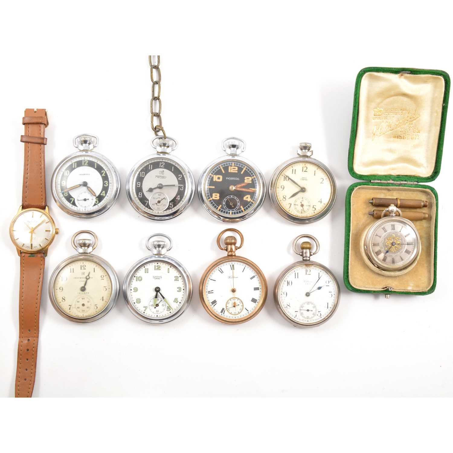 Lot 330 - Nine open face pocket watches and a gentleman's wristwatch.