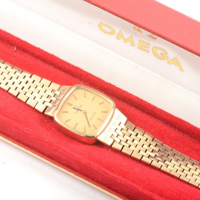 Lot 382 - Omega - a lady's 9 carat yellow gold wristwatch.