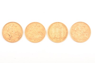 Lot 155 - Four Gold Half Sovereign Coins.