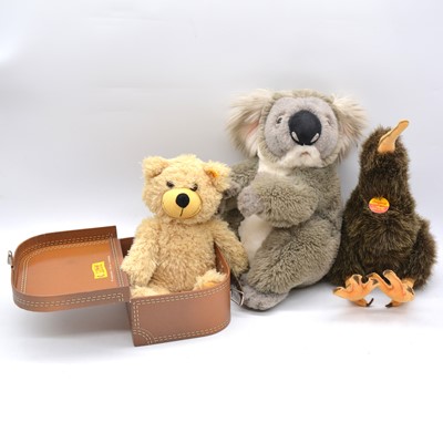 Lot 21 - Three Steiff teddy bears, Kiwi, Koala, 'Charley', all with buttons and yellow tags