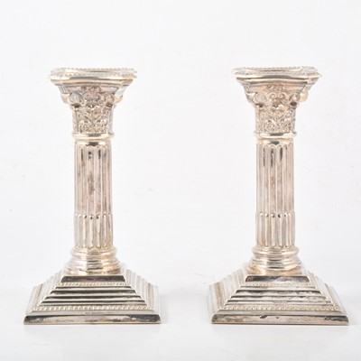 Lot 189 - Pair of silver Corinthian column candlesticks