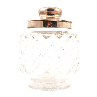 Lot 243 - Cut glass biscuit barrel with silver lid