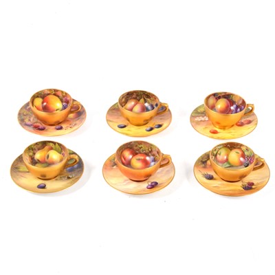 Lot 10A - Harlequin set of six Royal Worcester fruit painted cups and saucers