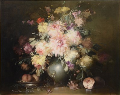 Lot 353 - Continental School, Still life of flowers in a vase