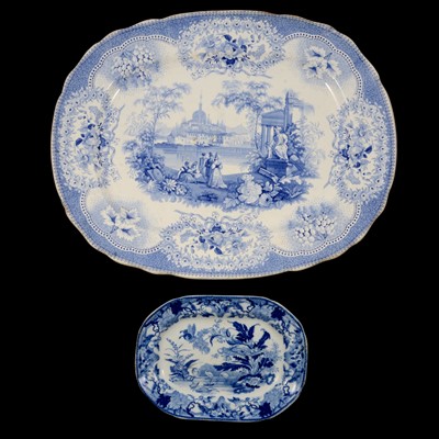 Lot 122 - Staffordshire pottery meat plate and another blue and white dish