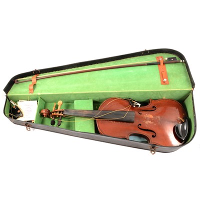 Lot 141 - CATALOGUE AMENDMENT - Violin, circa 1900, cased, with a bow