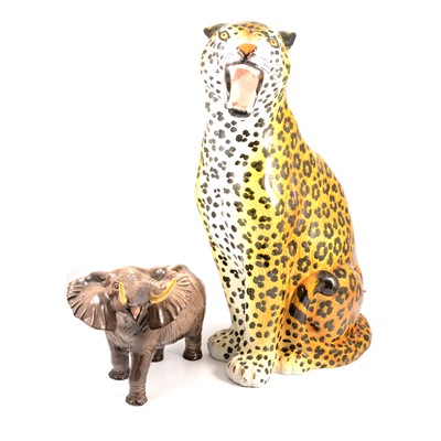 Lot 36 - Beswick Elephant and a large Italian terracotta leopard