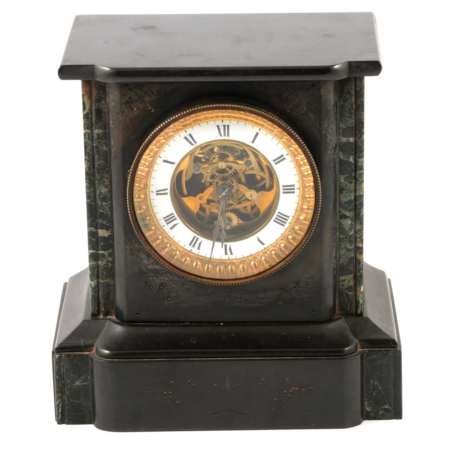 Lot 147 - A French black slate mantel clock.