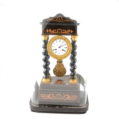 Lot 140 - A French ebonised portico clock by Thomas of Paris.