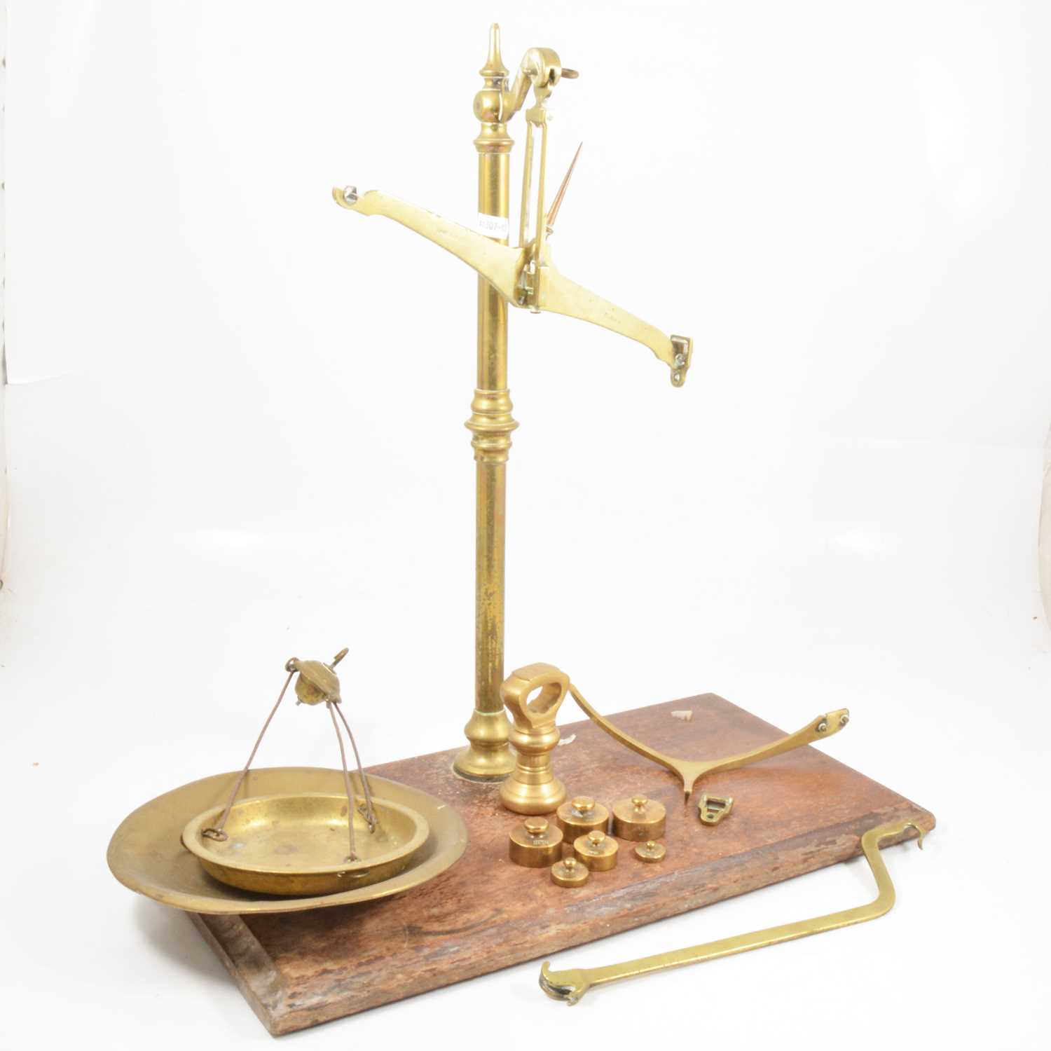 Lot 318 - Balance scale, bellows, warming pan,