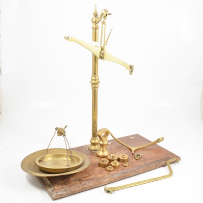 Lot 318 - Balance scale, bellows, warming pan