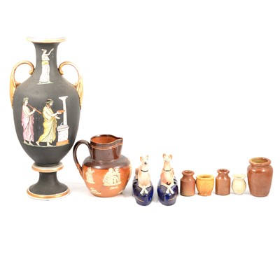 Lot 27 - Victorian earthenware amphora-shape vase, etc