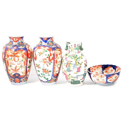 Lot 18 - Pair of Imari vases, a Chinese vase, and an Imari rose bowl