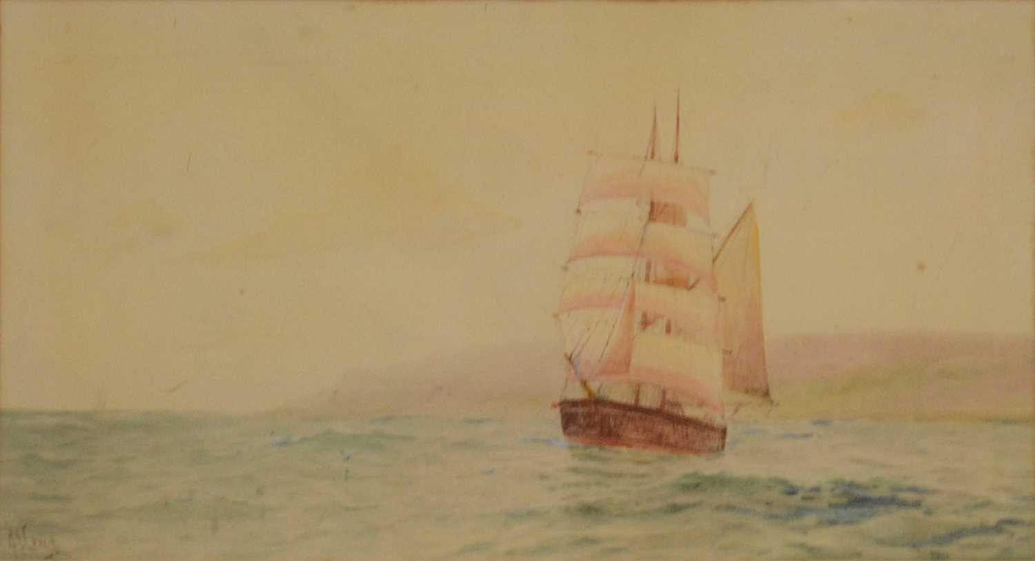 Lot 289 - Robert Allensmore Lowe, Sailing ship off shore.