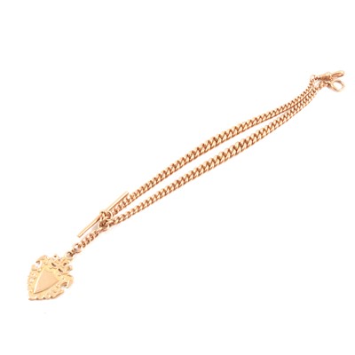 Lot 298 - A 9 carat yellow gold double Albert watch chain.