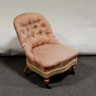 Lot 699 - Edwardian walnut nursing chair, and another