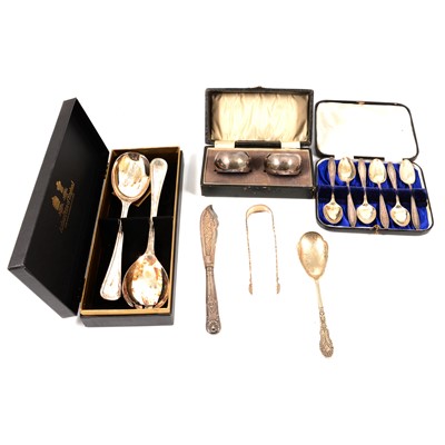 Lot 296 - Collection of silver and enamel commemorative teaspoons, and other silver and plated wares.