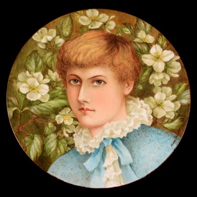 Lot 98 - An Aesthetic Movement painted portrait plaque, by Mary Salisbury