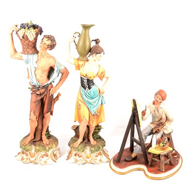 Lot 58 - Pair of large Capodemonte figures, another large group, and other figures