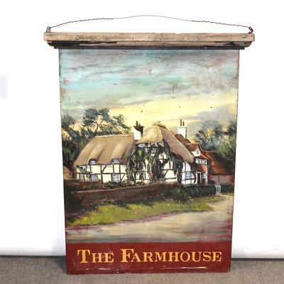 Lot 496 - Vintage painted enamel pub sign, The Farmhouse.