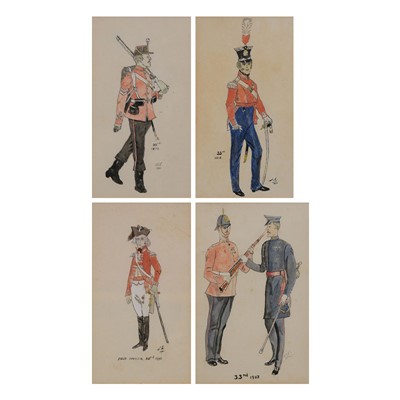 Lot 352 - Four military regimental cartoon studies