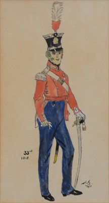 Lot 352 - Four military regimental cartoon studies