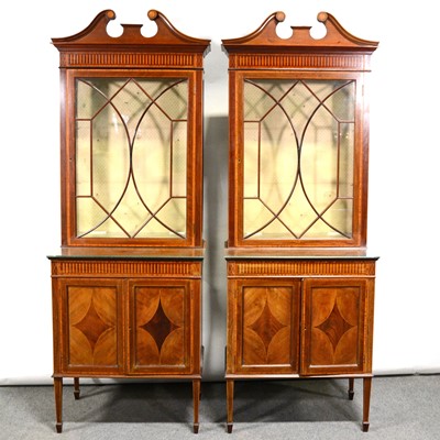 Lot 543 - Pair of Edwardian mahogany and marquetry china cabinets