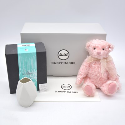 Lot 66 - Steiff Germany teddy bear, 006760 'Rose', boxed with certificate and Rosenthal 'Surface' minivase