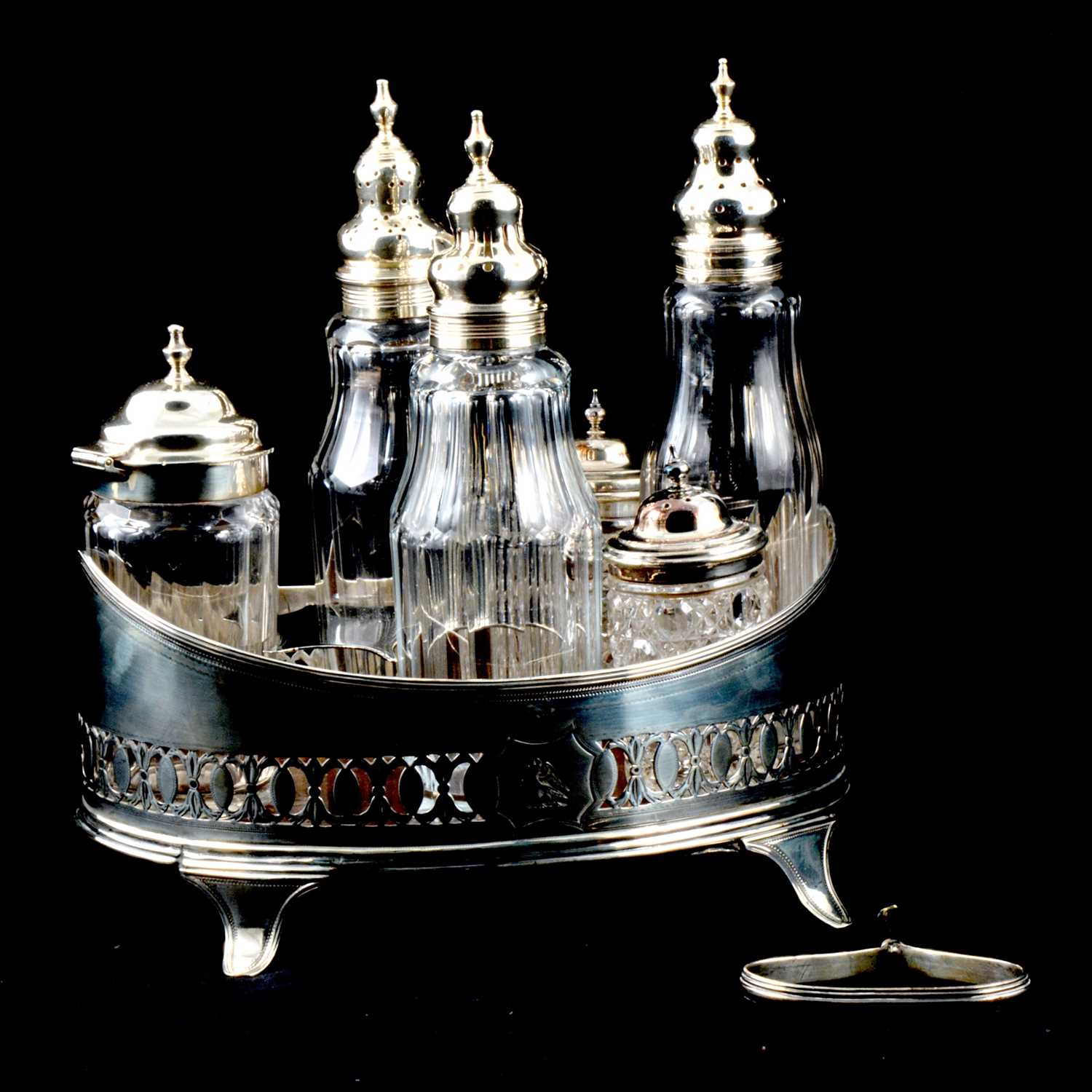 Lot 429 - George III silver cruet frame,