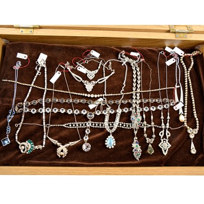 Lot 483 - Twenty vintage paste set necklaces, pendants, sautoirs and lavallieres.