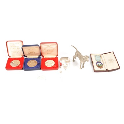 Lot 267 - President George W Bush white metal bookmark, silver-gilt Freemasons jewel, and other collectables.