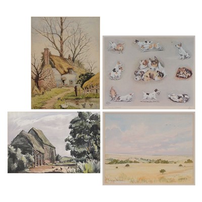 Lot 351 - Four assorted artworks, including three watercolours