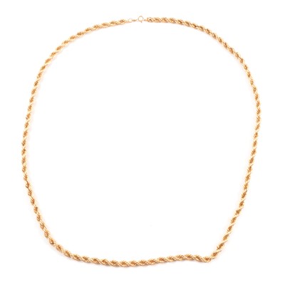 Lot 211 - A 9 carat yellow gold hollow rope link necklace.