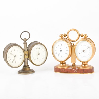 Lot 119A - French gilt brass and marble desk clock and barometer