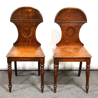 Lot 450 - Pair of Victorian oak hall chairs