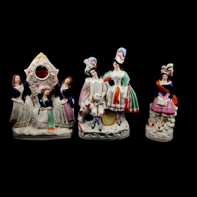 Lot 94 - Collection of seven Staffordshire flatback figures and two other figural groups