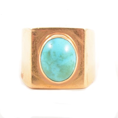 Lot 94 - A large turquoise dress ring.