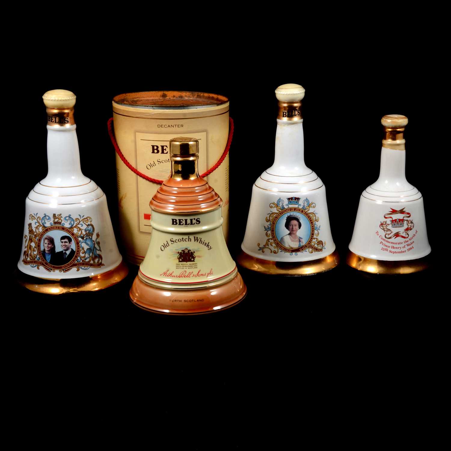 Lot 109 - Six Bells whisky decanters, Royal Commemoratives and a 1991 Year of the Sheep decanter