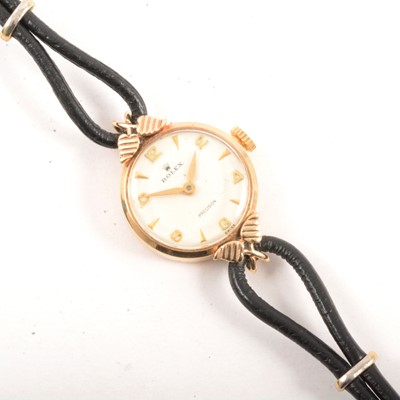 Lot 376 - Rolex - a lady's 9 carat yellow gold Precision wristwatch.